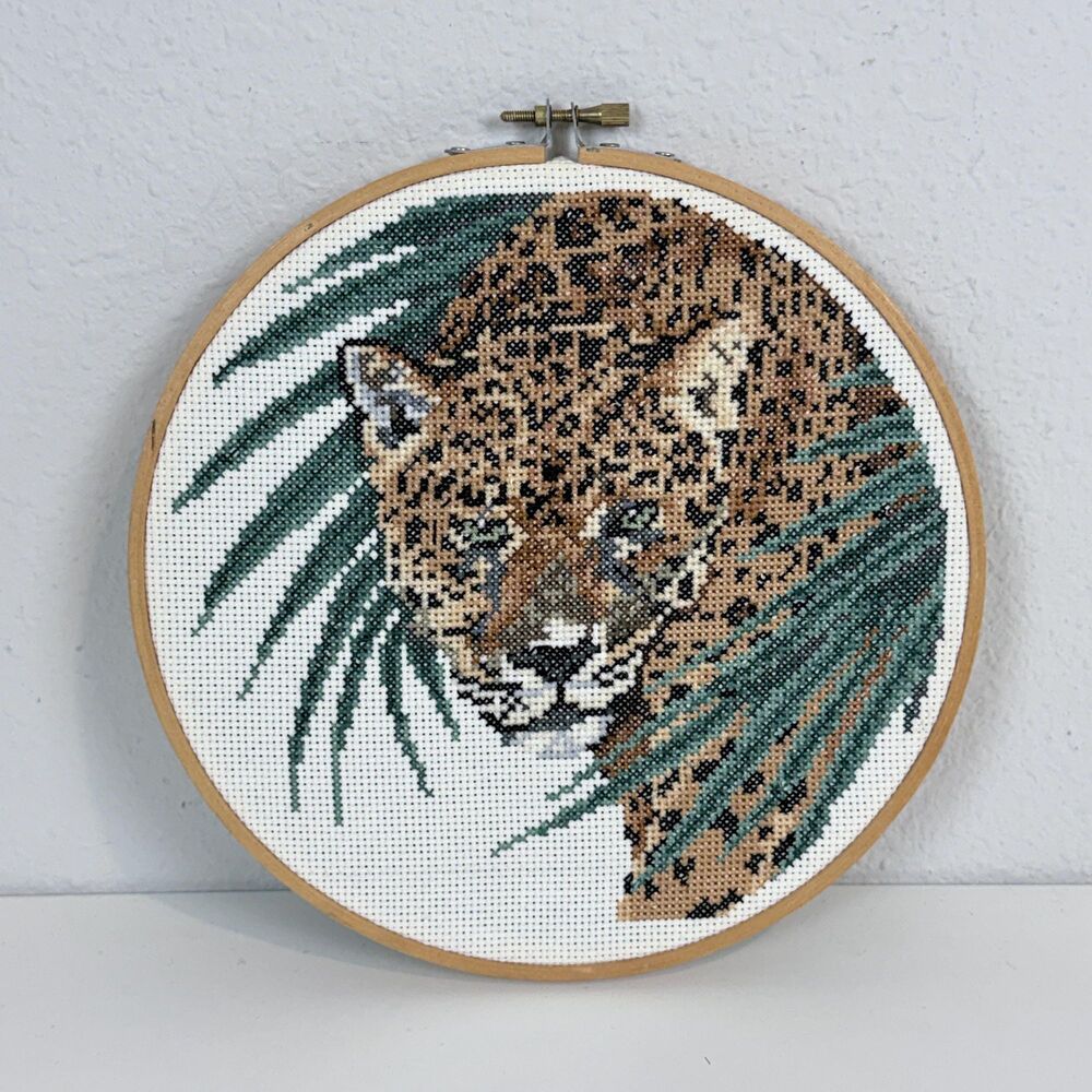 Handmade Original Cross-Stitch 8.5” Hoop: Jungle Cheetah